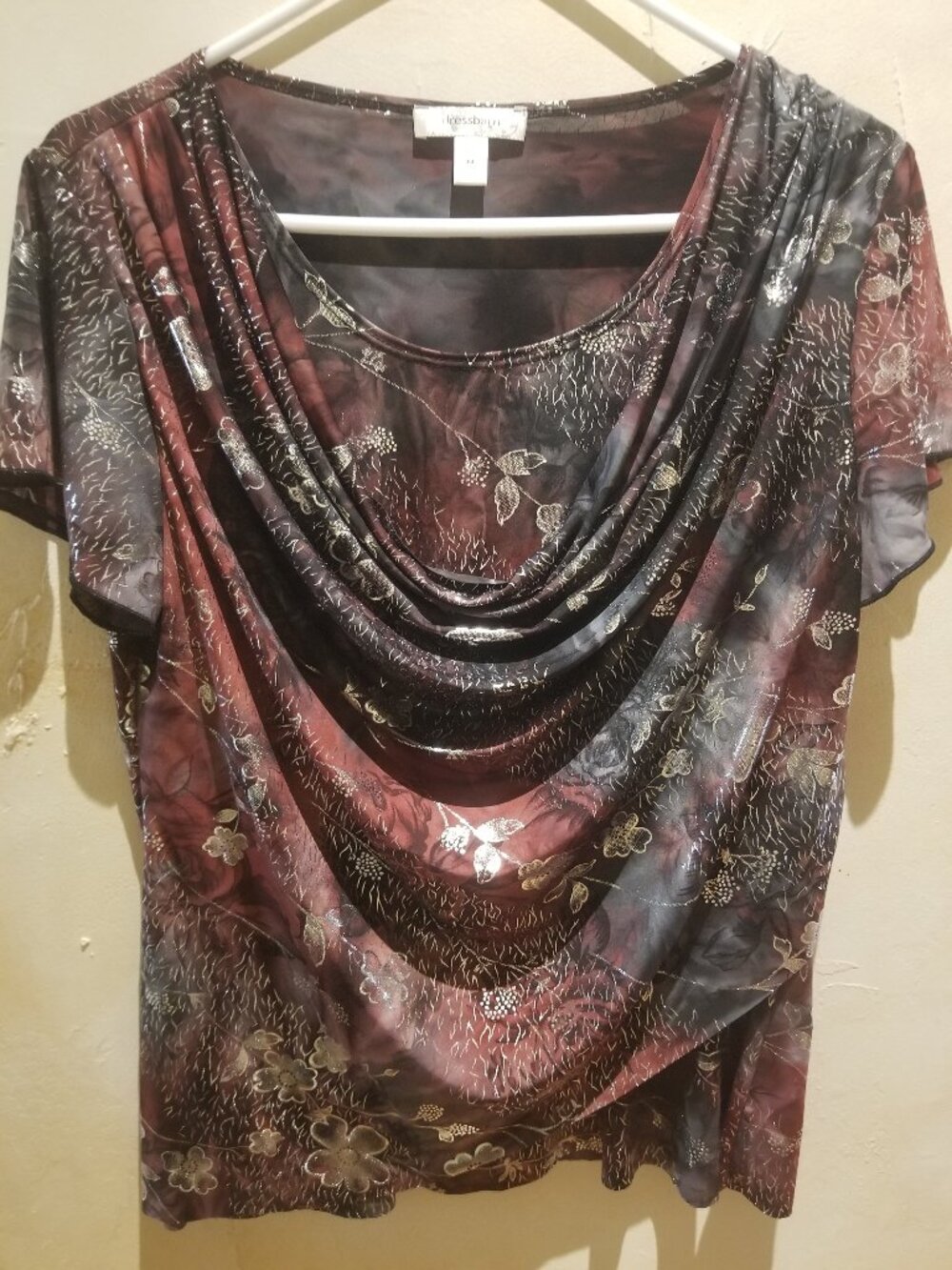 DRESSBARN COWL NECK SHORT SLEEVE BLOUSE TOP - M